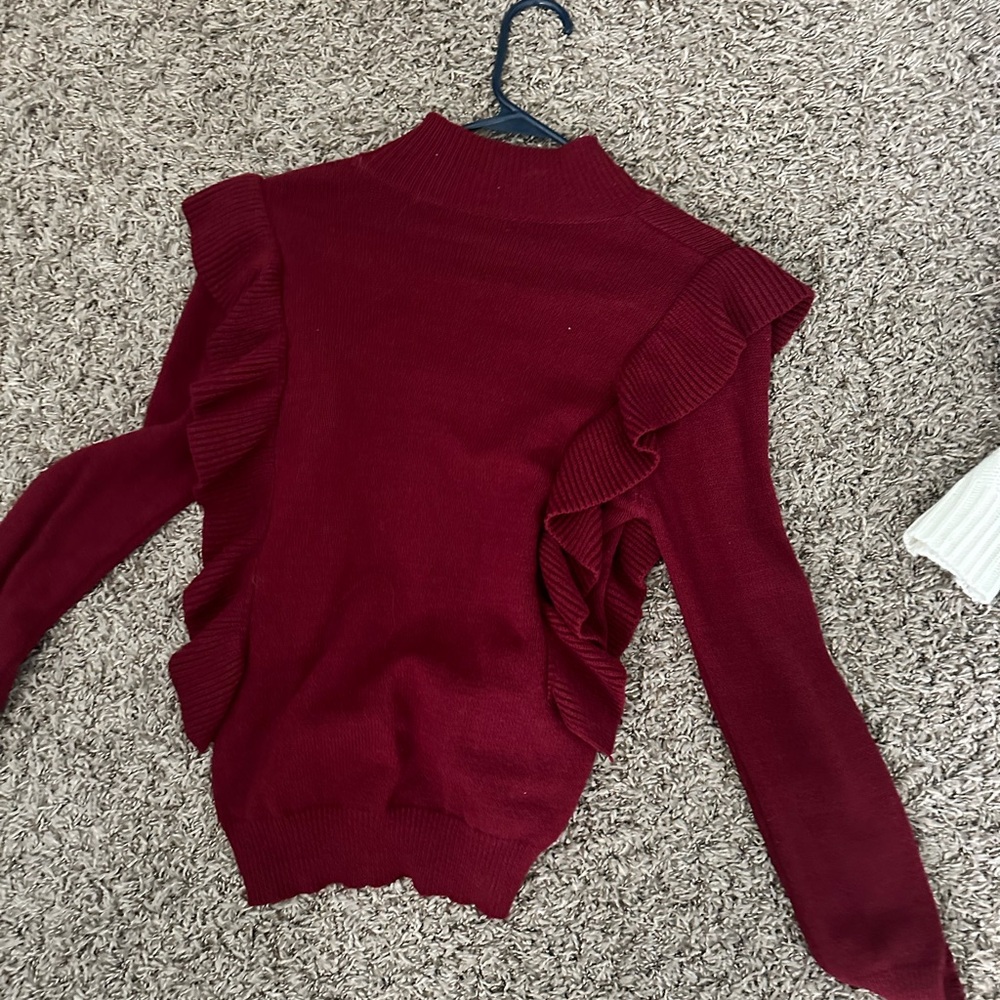 Ruffle Maroon Sweater